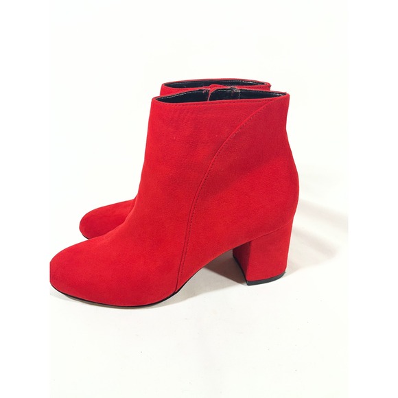 INC International Concepts Women Red Suede Ankle Boots Block Heel Dress Sz 6.5 - Picture 2 of 11